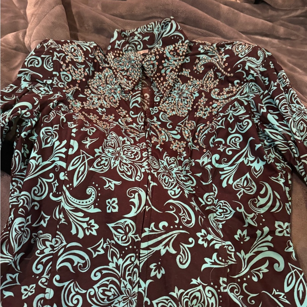 Show Diva Brown and Teal Western show Shirt. Never worn